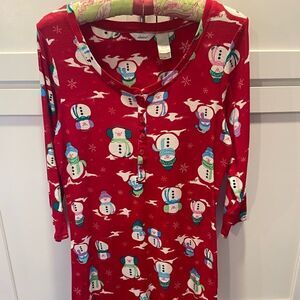 Adonna Women Henley Sz Medium Pyllover Sleep Shirt Gown 3/4 Sleeve Snowmen CUTE